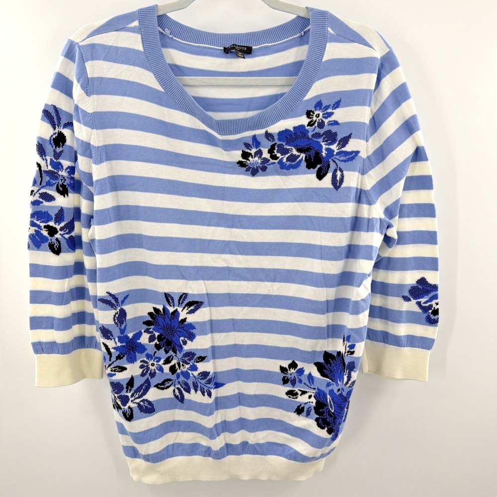 Talbots Striped Floral Knit Sweater Women 3/4 Sleeve Plus Size 1X Coastal